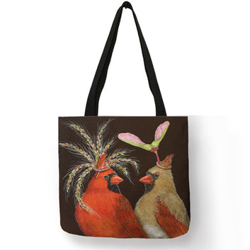 Creative Crown Birds Oil Painting Print Reusable Shopping Bag