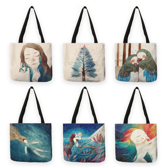 Creative Watercolor Inbetweening Print Reusable shopping Bag