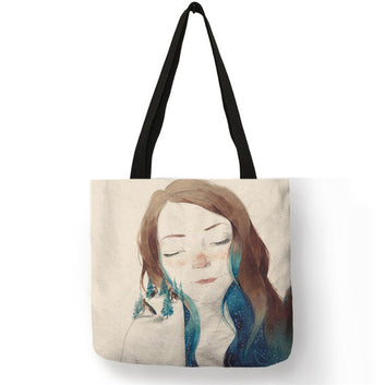 Bolsa de compras reutilizable con estampado de acuarela creativa