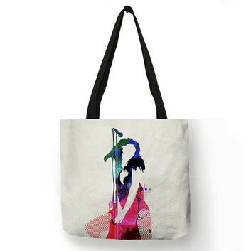 Watercolor Rock Stars Portraits Print Shopping Tote Bag