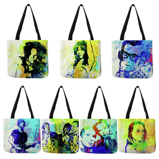 Bolsa de compras impresa con retratos creativos de estrellas de rock