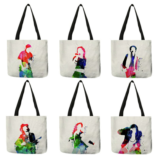 Watercolor Rock Stars Printed Tote Handbag