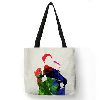 Watercolor Rock Stars Printed Tote Handbag