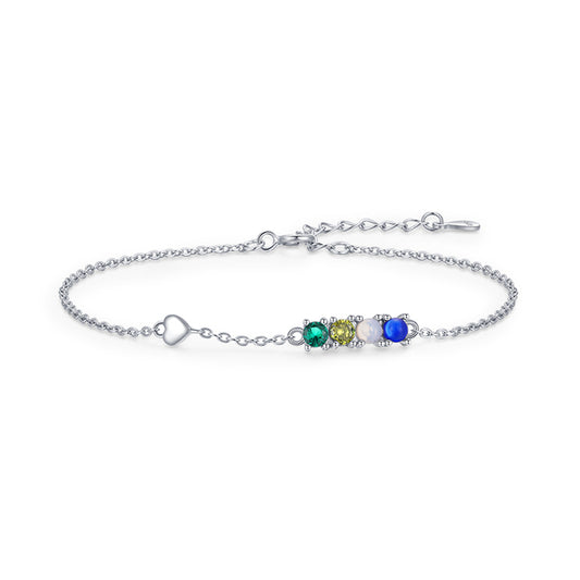 925 Sterling Silver Romantic Heart Sparkling Bracelet Rainbow Color Crystal Jewelry