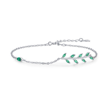 925 Sterling Silver Green Leaf Zirconia Adjustable Bracelet