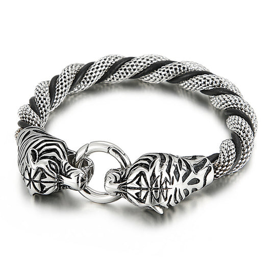 Punk Stainless Steel Cowhide Twisted Chain Animal Bracelet