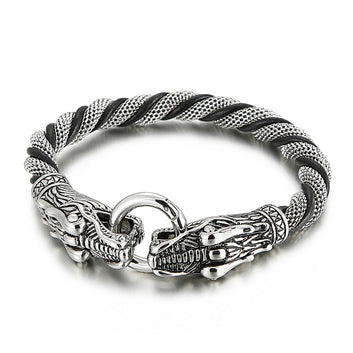 Punk Stainless Steel Cowhide Twisted Chain Animal Bracelet