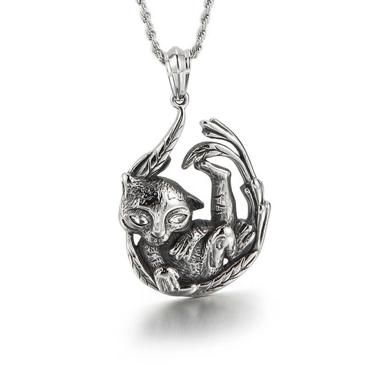 Collar con colgante de acero inoxidable con amuleto de chakra de gato Reiki