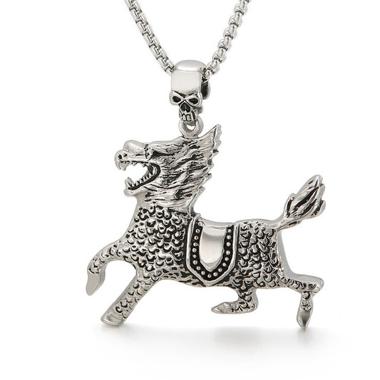 Collar con colgante retro de caballo dragón con historia de bestia mítica