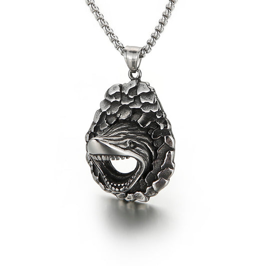 Collar de acero con diseño de tiburón de tendencia