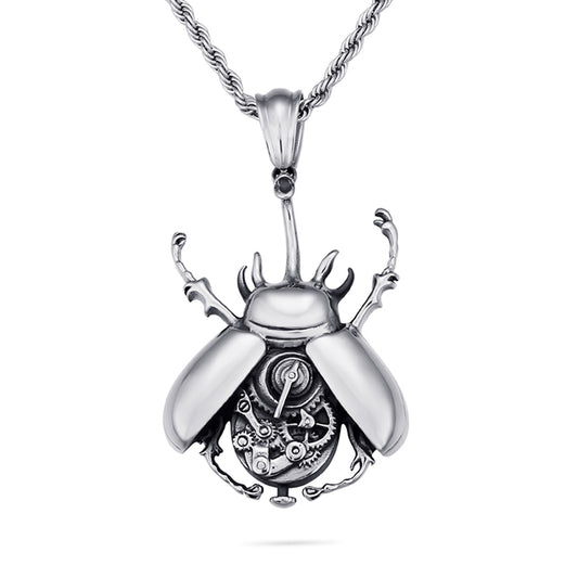 Retro Insect Beetle Stainless Steel Large Charms Pendants Necklace