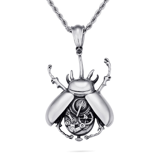 Collar con colgantes grandes de acero inoxidable con diseño retro de insecto y escarabajo