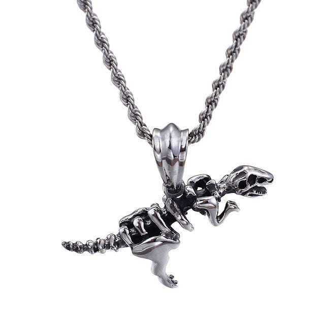 Dinosaur Skull Stainless Steel Custom Punk Animal Pendant Necklace