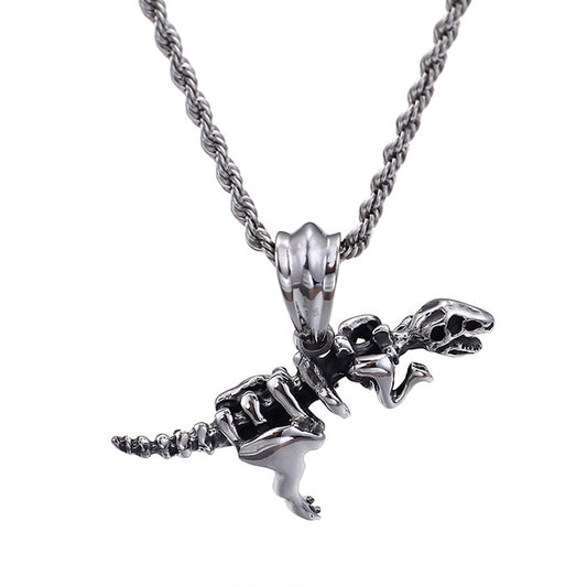 Collar con colgante de calavera de dinosaurio de acero inoxidable, estilo punk, personalizado