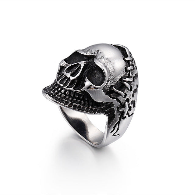 Skull Skeleton Stainless Steel Black Heavy Biker Punk Ring
