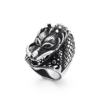 Punk Dragon Stainless Steel Red Zirconia Eyes Viking Biker Ring