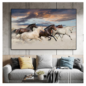 Landscape Painting on Canvas Wall Art Picture Print and Poster Modern Home Decoration Unframed European Running Horses Animal