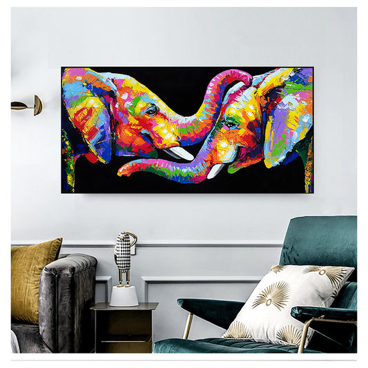 Canvas Paintings Wall Art Posters and Prints Couple Elephants Pictures for Living Room Decor Abstract Animals Colorful Elephant