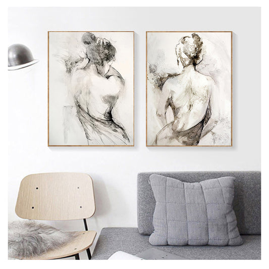 Pósteres e impresiones en blanco y negro sobre lienzo, imagen abstracta para sala de estar, decoración nórdica para el hogar, pintura al óleo vintage de espalda de mujer sexy