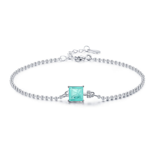 Pulsera de cadena de lujo con cuentas cuadradas de turmalina en plata de ley 925
