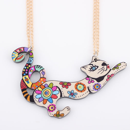 Collar con patrón acrílico de gato, joyería de moda animal