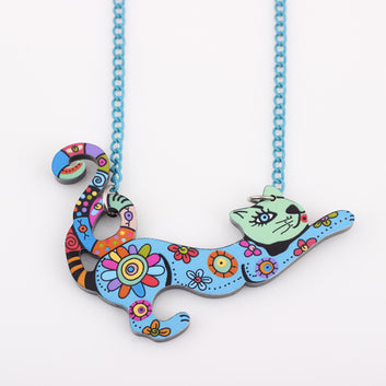 Collar con patrón acrílico de gato, joyería de moda animal