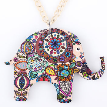 Acrylic Long Chain Pendant Elephant Necklace Animal Collar Colorful Design Girls Fashion Jewelry