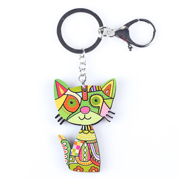 Llavero con diseño de gato y animalito acrílico