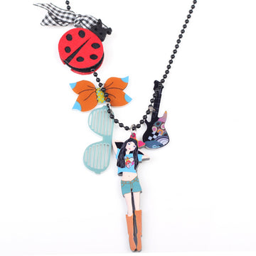 Handmade Girl Flower Umbrella Bow Guitar Rosette Necklace Pendant Fashion Jewelry