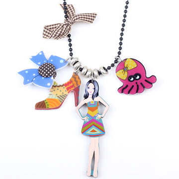 Girl doll brand necklace pendant acrylic cute design figure woman fashion jewelry