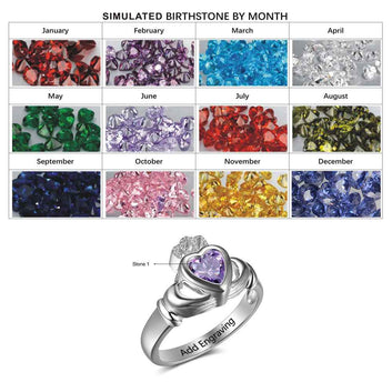 Anillo de amor con corona personalizada y piedra de nacimiento grabada con nombre