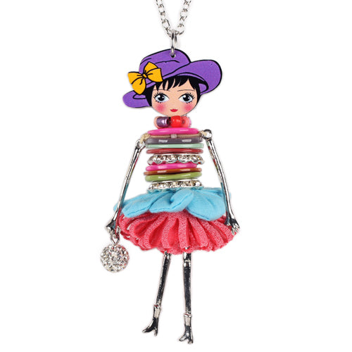 Collar de muñeca de cristal de concha hecho a mano con colgante de muñeca francesa, joyería de moda con flores de aleación