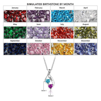 Personalized 12 Birthstone Engrave Name Heart Pendant Necklace 925 Sterling Silver Jewelry