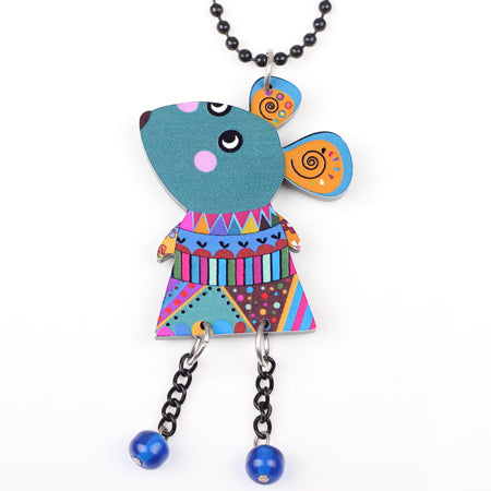 Collar de ratón de colores, joyería acrílica de moda