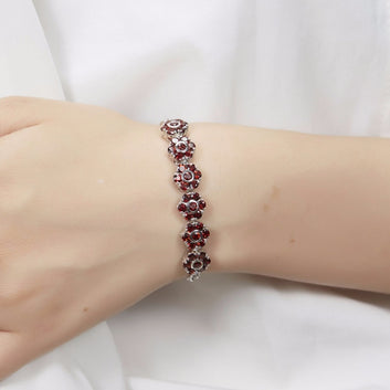 Natural Garnet Real 925 Sterling Silver Flower Bracelet