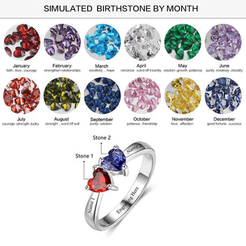 Personalized Double Heart Custom Engrave Names Birthstone Promise Ring