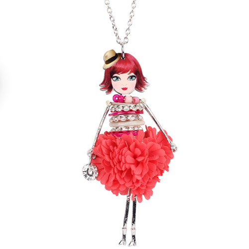 Statement Shell Crystal Doll Necklace Dress Handmade French Doll Pendant Alloy Fashion Jewelry