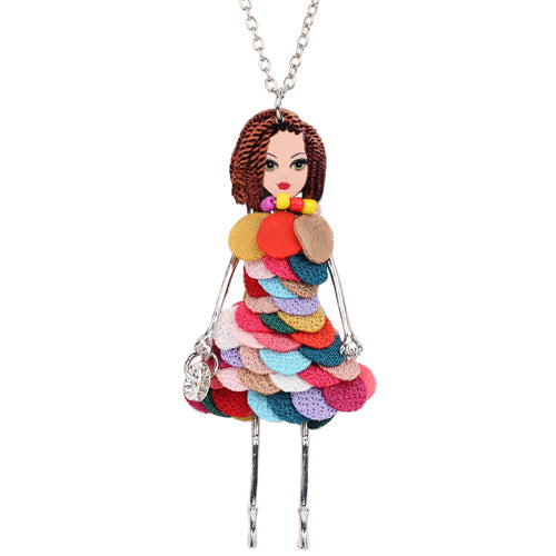 Statement Alloy Doll Necklace Dress Handmade French Cloth Doll Pendant Fashion Jewelry