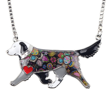Statement  Alloy Enamel Golden Retriever Dog Choker Necklace Chain Pendant Collar Enamel Jewelry