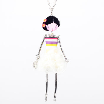 Collar de muñeca francesa de París con vestido de flores, cadena larga, colgante de muñeca de aleación, joyería de moda