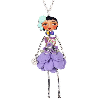 Doll Necklace Dress Handmade Paris Doll Pendant trendy Alloy Girl Women Flower Fashion Jewelry
