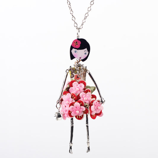 Collar de muñeca moderno con cadena larga de aleación acrílica y figura de flor roja, joyería de moda