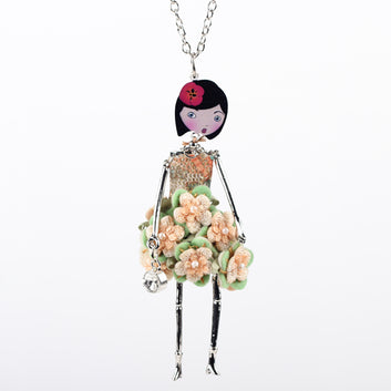 Doll Necklace Dress Trendy Long Chain Acrylic Alloy Red Flower Figure Fashion Jewelry