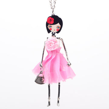 Handmade Doll Necklace Frence Cloth Long Chain Pendant Fashion Jewelry