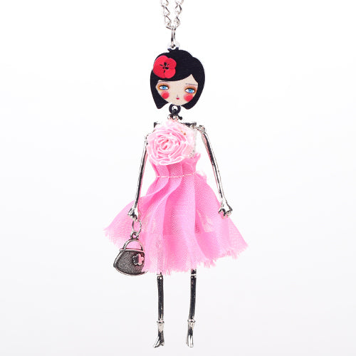 Collar de muñeca hecho a mano de tela francesa con colgante de cadena larga, joyería de moda