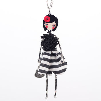 Collar de muñeca hecho a mano de tela francesa con colgante de cadena larga, joyería de moda