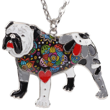 Collar con colgante de bulldog inglés británico y bull terrier esmaltado