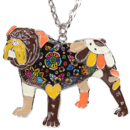 Collar con colgante de bulldog inglés británico y bull terrier esmaltado
