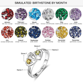 Personalized Heart to Heart Custom Engrave Names Birthstone Ring