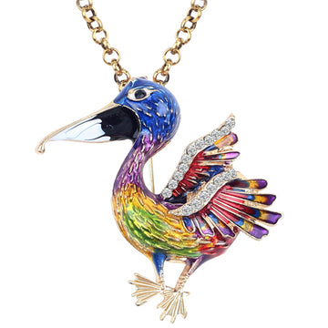 Metal Enamel Rhinestone Novelty Bird Necklace Pendant Chain Choker Animal Alloy Jewelry